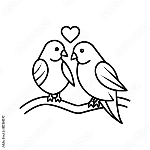 Love Birds On Branch Anniversary Kit Line Art Minimal And Simple White Background Only