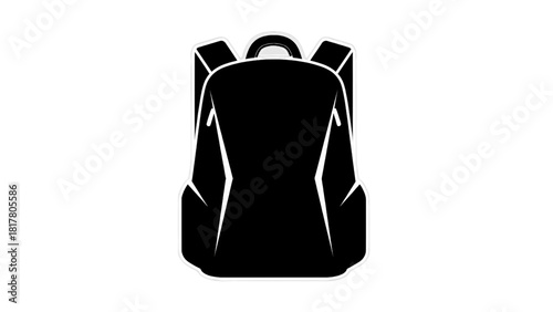 Vector illustration of simple black silhouette icon of a modern hiking or travel backpack viewed from the back, isolated on transparent background 