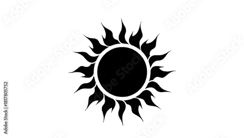 Vector illustration of black stylized sun symbol with pointed rays isolated on transparent background 