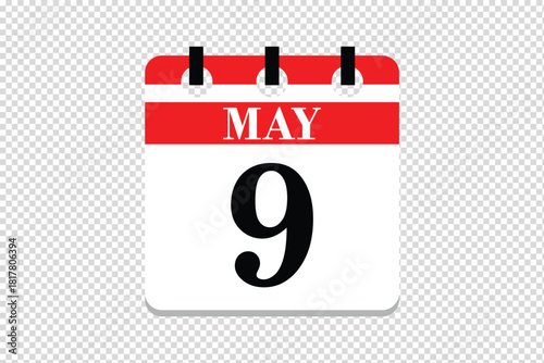 9 May Calendar icon vector, 9 dates of May month calendar icon, dates of May 9 icon calendar, vector calendar icon.