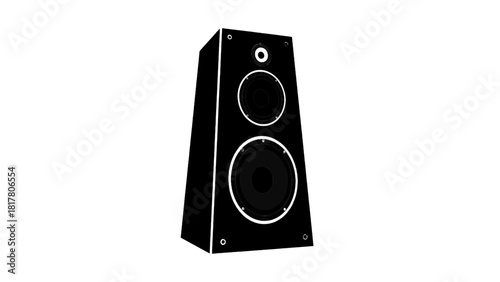 Vector illustration of black and white graphic illustration of a tall floor standing loudspeaker isolated on transparent background 