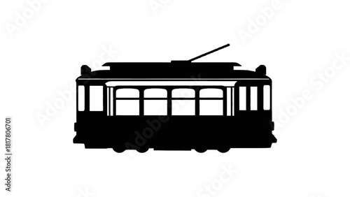 Vector illustration of silhouette of a classic electric streetcar or tram isolated on transparent background 