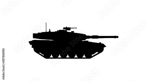 Vector illustration of silhouette of a modern main battle tank isolated on transparent background 