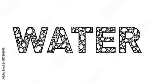 Conceptual illustration of the word water filled with droplet shapes artistic design