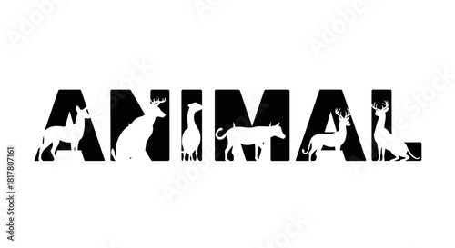 Animal kingdom typography showcasing diverse wildlife silhouettes creatively integrated