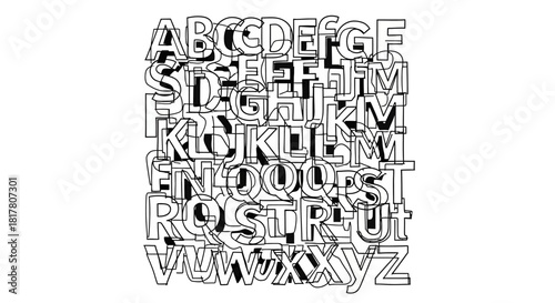 Monochrome Alphabet Typography Comprising of Letters from A to Z with Linear Forms