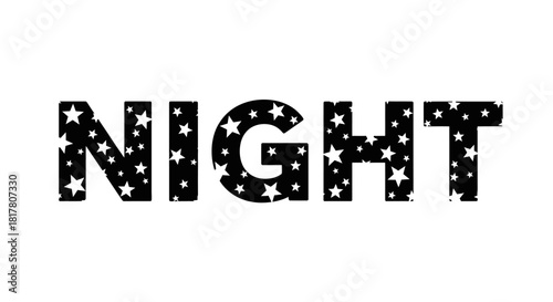 Night Typography Design with Starry Pattern Isolated on White Background for Graphics