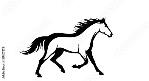 Elegant horse silhouette galloping in dynamic motion, isolated equine art design