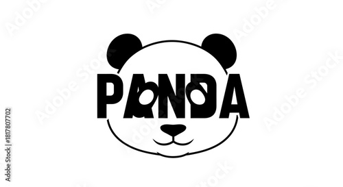 Minimalistic panda face illustration with striking black and white design emblem icon