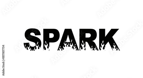 Dynamic spark lettering with flame accents, conveying energy and innovation visual graphic