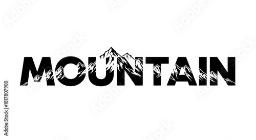 The word Mountain, a graphic design with a mountain range that evokes adventure and exploration in