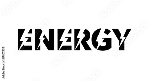 Dynamic black and white typography illustrating energy with lightning bolts imagery