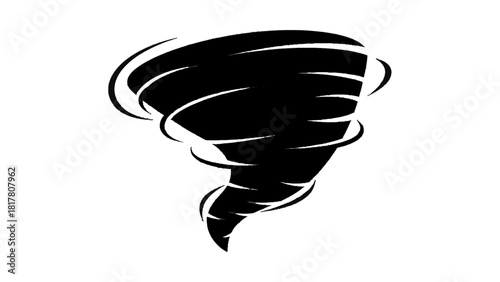 Vector illustration of black and white silhouette icon of a swirling tornado or cyclone isolated on transparent background 