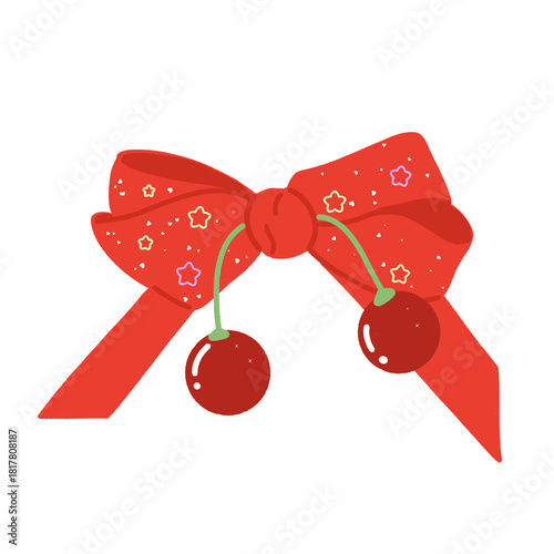 Ribbon Red Cerry cute, red christmas bells