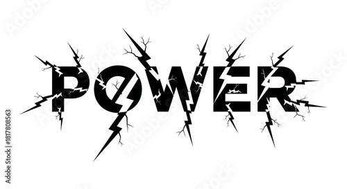 Striking power typography, cracked letters design for dynamic concept display with lightning effect