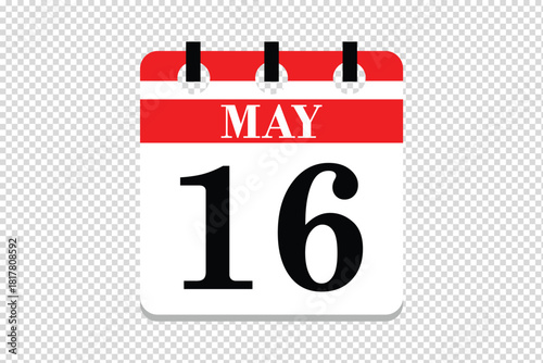 16 May Calendar icon vector, 16 dates of May month calendar icon, dates of May 16 icon calendar, vector calendar icon.