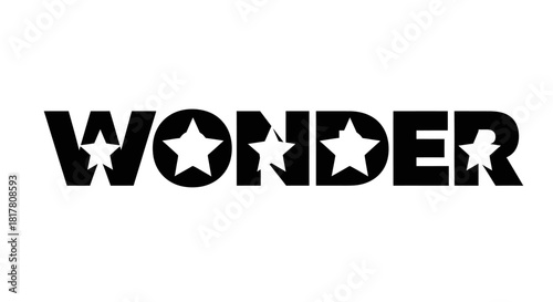 Wonder Text Design Featuring Stars Embedded in Bold Black Lettering on White