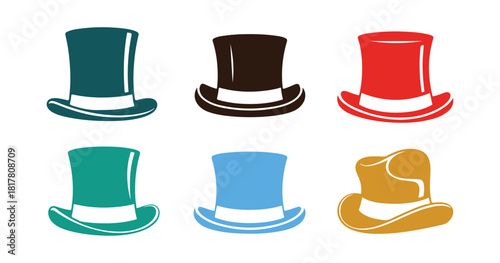Vector icons of tophats on a plain white background