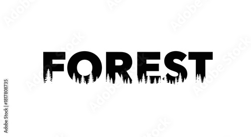 Conceptual graphic featuring the word 'forest' with trees creatively integrated 59 characters