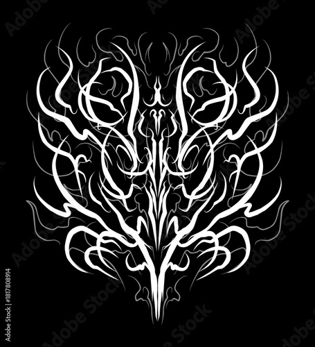 Tribal ornamental flowing symmetry lines graphic design for tattoo or dark streetwear print