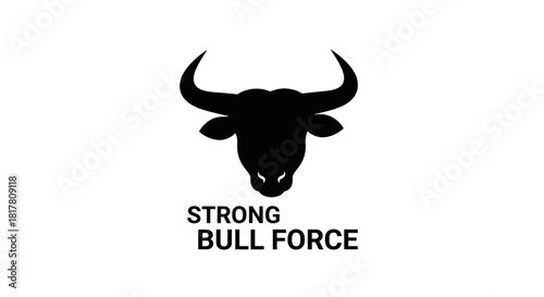Aggressive bull head silhouette symbolizing power and determination in stark monochrome graphics