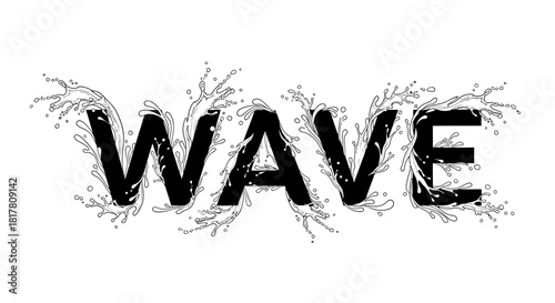 Dynamic Typography: The Word 'Wave' Embodied in Splashing Water Design Element