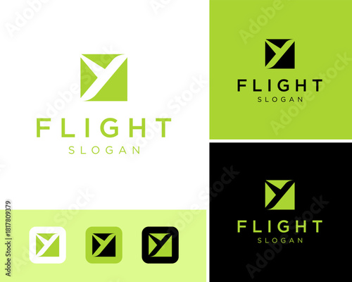 Plane Airplane Jet Takeoff Flight Airline Simple Square Icon Vector Logo Design Illustration