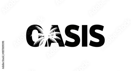 Oasis textual representation with palm trees, a symbol for calmness, tranquility, and tropical