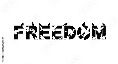 Freedom Symbolized: Silhouetted Birds Embracing Liberty within the Lettering Design Concept