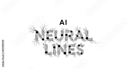 Conceptual ai neural network lines text with tree branch pattern design art