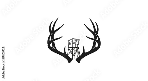 Antlered elevation: a stylized monochrome hunting theme logo featuring a hunting tower