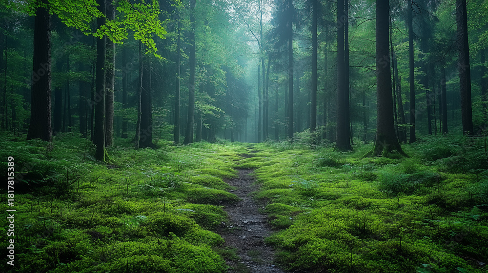 Fototapeta premium Green trees in the forest in summer