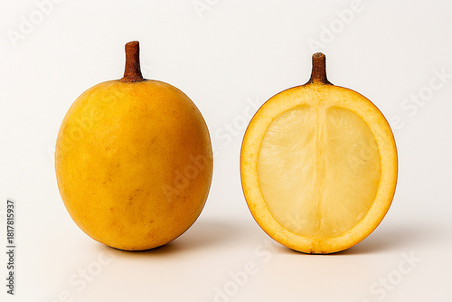 Fresh kecapi fruit with golden yellow juicy pulp inside thick rind.