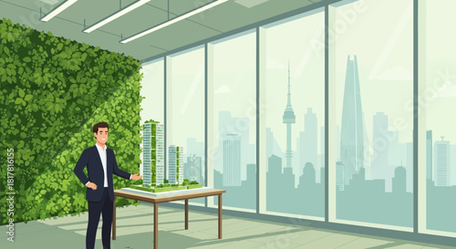 Sustainable Urban Development Presentation with Green Building Model in Office