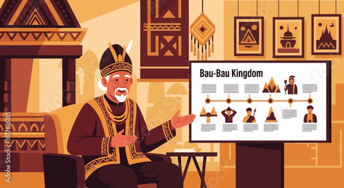 Illustrative depiction of an elder statesman presenting the Bau-Bau Kingdom's lineage