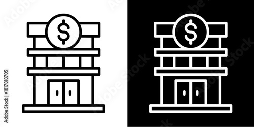 Bank Building  Icon Set White Style Collection
