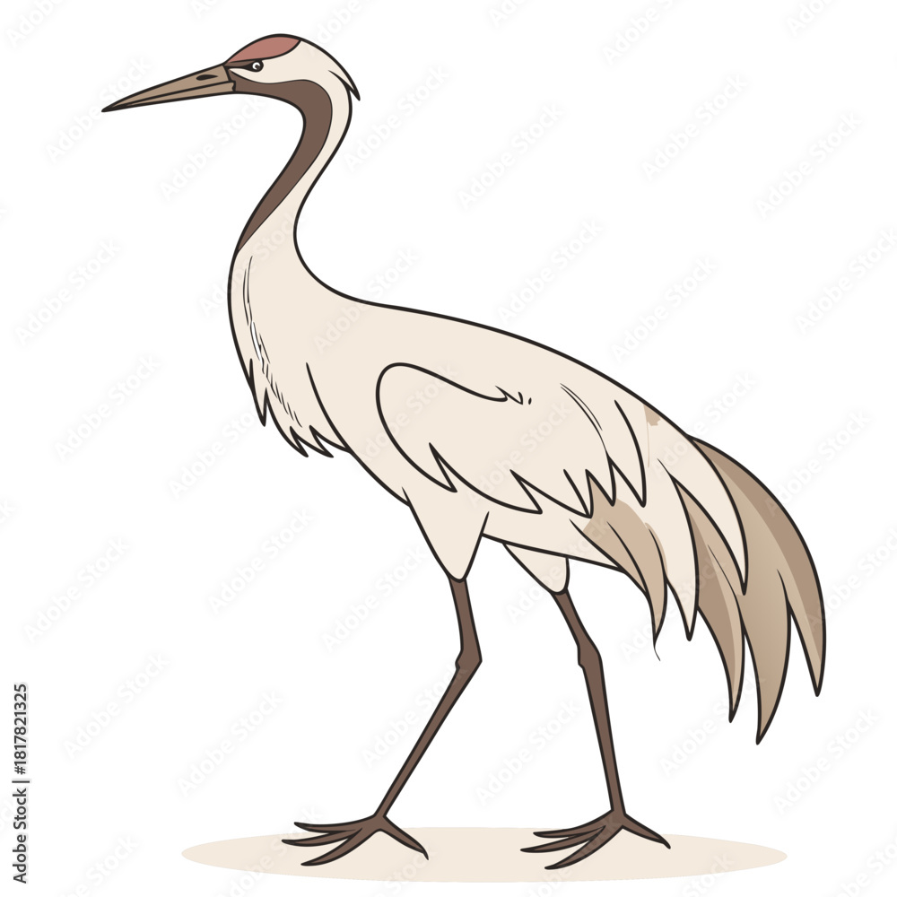 Fototapeta premium Elegant sandhill crane bird illustration with a long neck and beak, standing gracefully, showcasing its distinctive features, isolated on