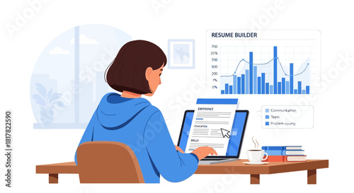 Crafting career: Woman creates resume with data insights for job application