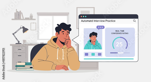 Modern Automated Interview Preparation: Vector Illustration of Career Skill Training