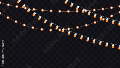 Glowing string lights featuring capsule bulbs, festive decoration element.