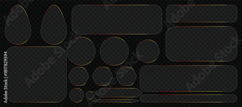 Glass morphic user interface elements set with glowing golden frame effect