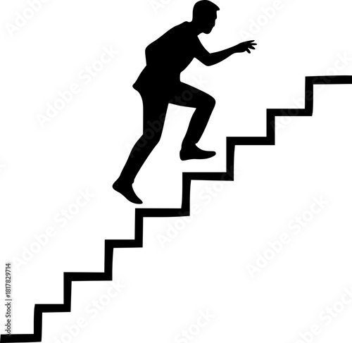 Businessman climbing stairs silhouette for motivation and ambition illustration