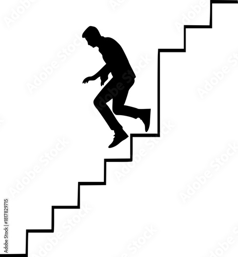 Silhouette of man climbing staircase symbolizing progress and career growth