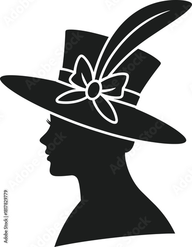 Black silhouette of a woman wearing an Easter bonnet with a feather and bow