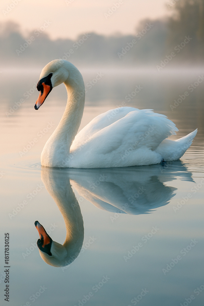 Obraz premium beautiful reflection swan on the lake