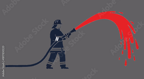 Firefighter Silhouette with Hose Vector