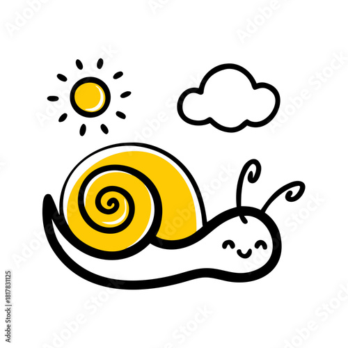A cute snail smiles under the sun isolated on