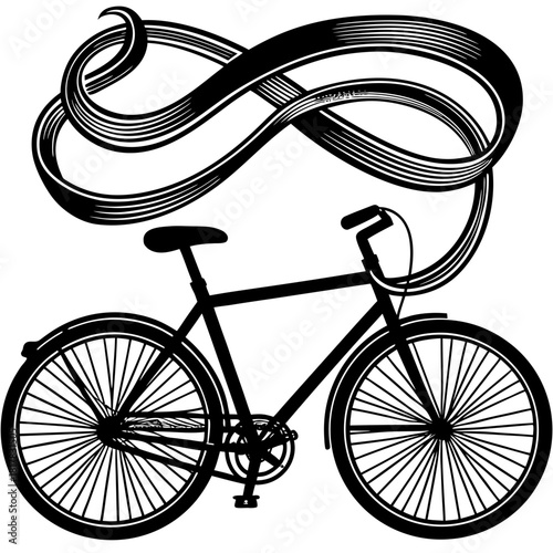 Elegant black bicycle with ribbon isolated on