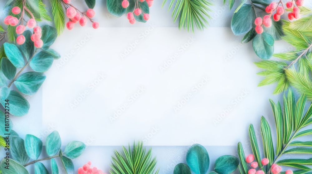 Obraz premium Vibrant tropical leaves and exotic flowers on clean white background botanical garden nature photography.