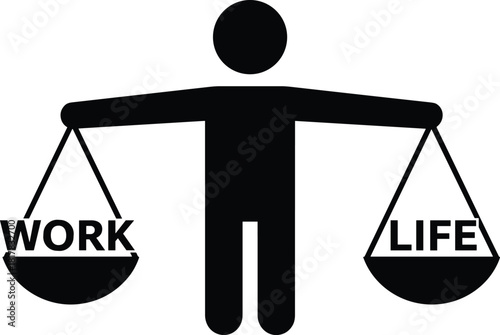 Work life balance silhouette, person holding scales, professional and personal equilibrium, business lifestyle concept, vector illustration of balanced priorities